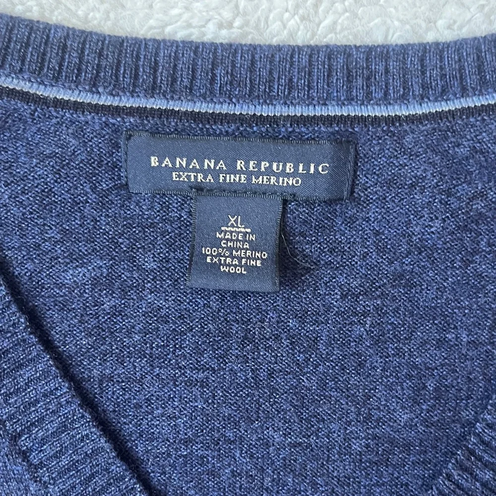Banana Republic Navy Blue V-Neck Merino Wool Sweater Men Size XL